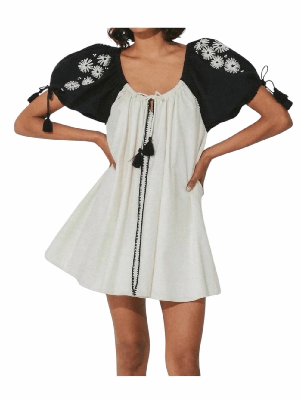 CLEOBELLA Kimaya Floral Embroidered 100% Organic Cotton Mini Dress. Size Small.